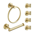 FAIRGIA Brushed Gold Bathroom Hardware Set, Gold Toilet Paper Holder Towel Ring and 4 Robe Hooks Hand Towel Holder Bathroom Acce