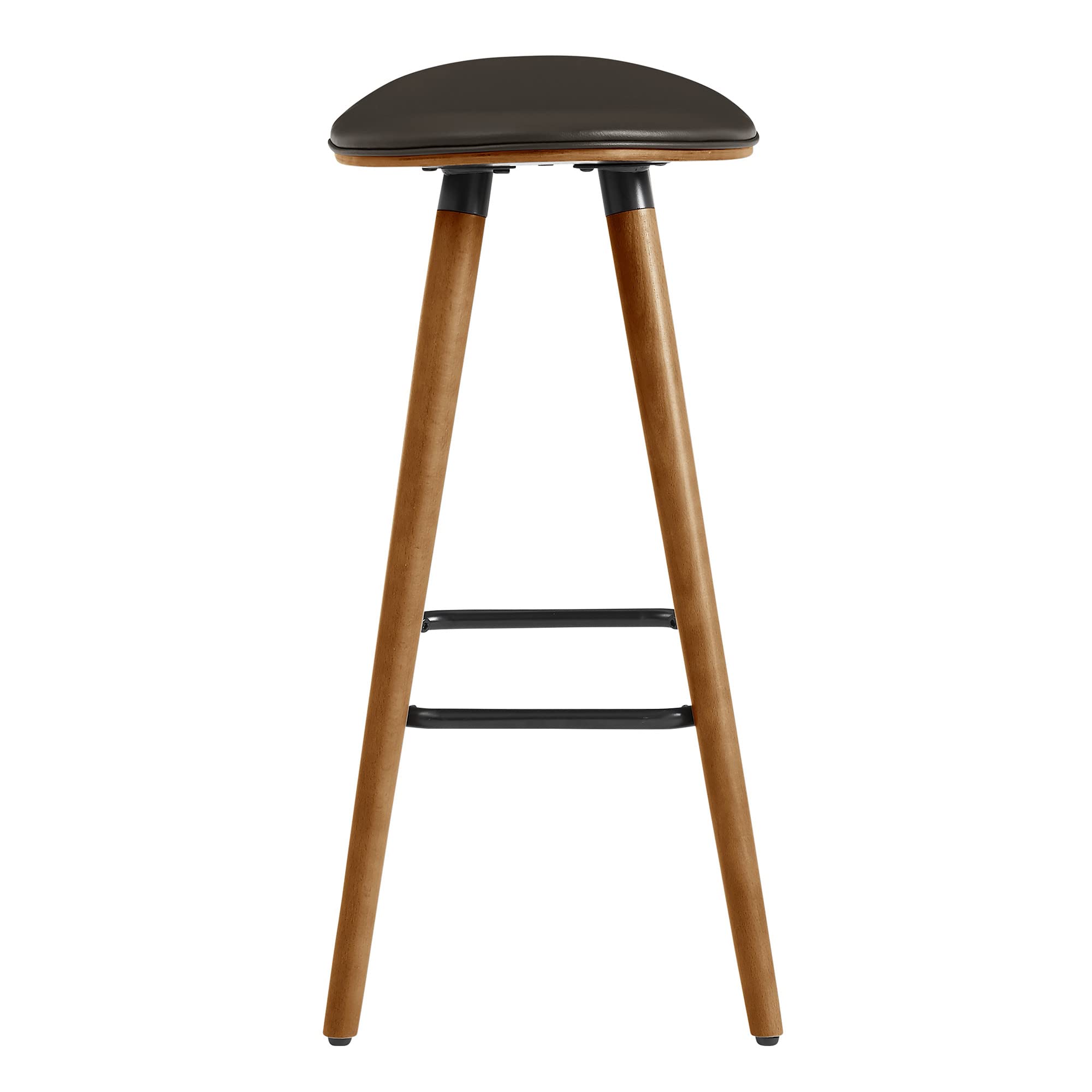 HomeRoots Bent Wood/Metal/Faux Leather 26' Brown Faux Leather Backless Wooden Bar Stool
