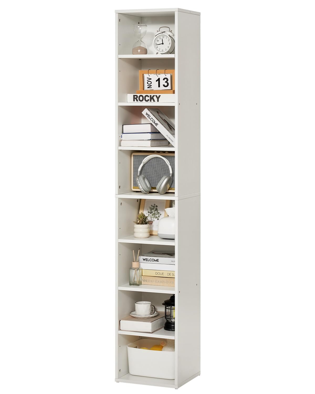VEVOR 8 Tiers Narrow Bookshelf, 71 in Wooden Tall Open Bookcase with Height-Adjustable Shelf, Freestanding Display Storage Floor