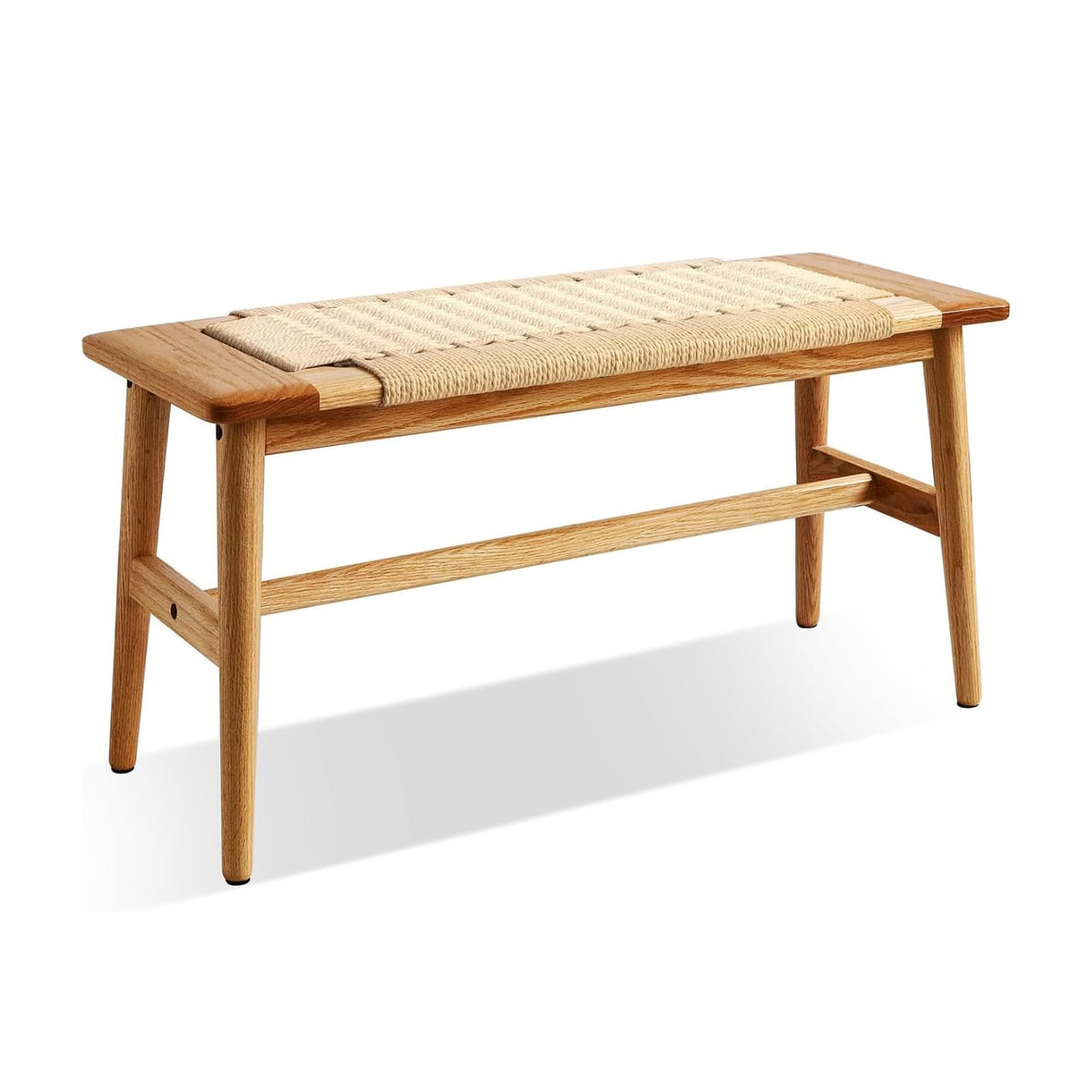 Hymus 32' L 100% Fas Oak Wooden Bench Indoor - Solid Wood Rope Woven Entryway Bench, Dining Bench, Boho Furniture For Entryway, Dining Room, Bedroom, Kitchen (Natural)