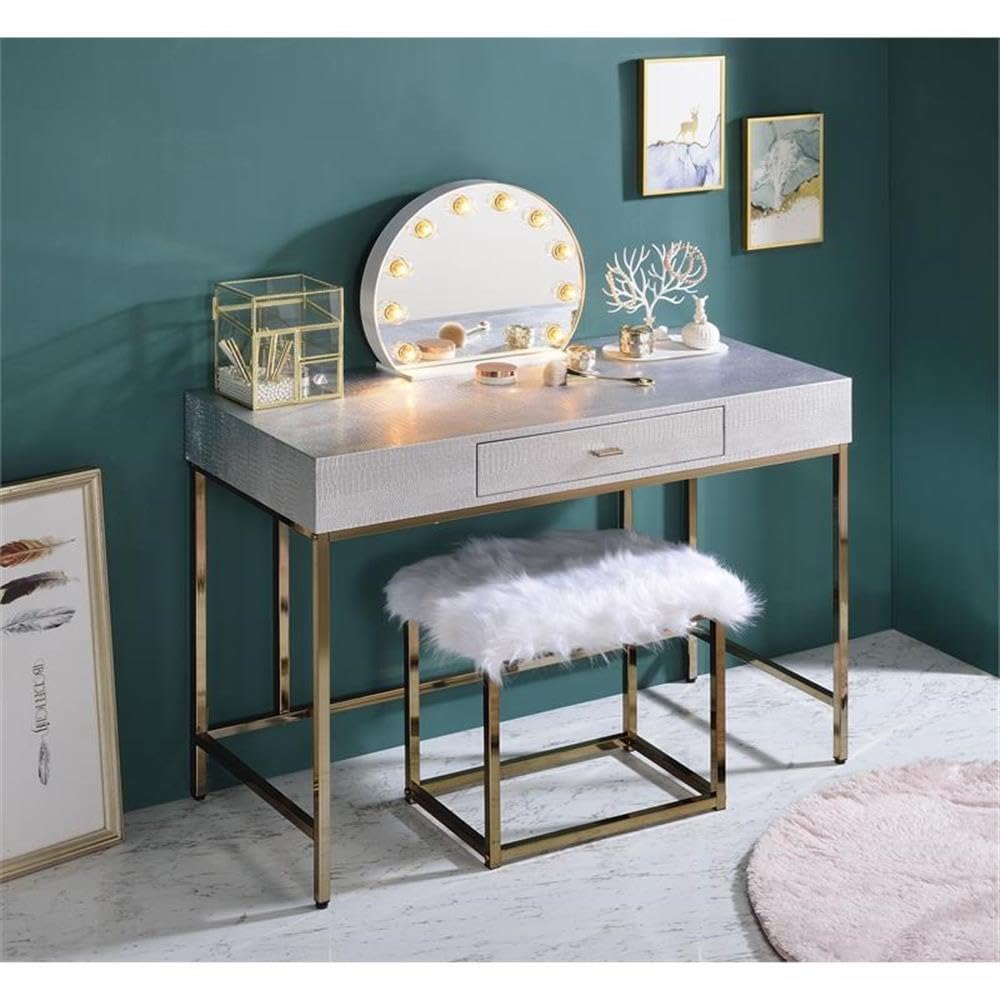 Acme Alma Domed Wooden Frame Accent Mirror with Lighting in White