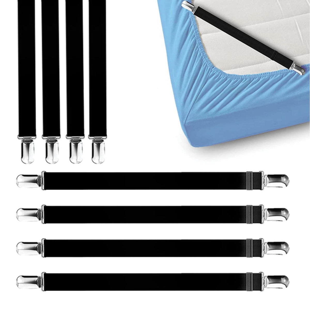 Feelathome Bed Sheet Clips 8-Piece Bed Sheet Suspenders - Suspenders For Fitted Sheets - Mattress Sheets Grippers Holders Straps
