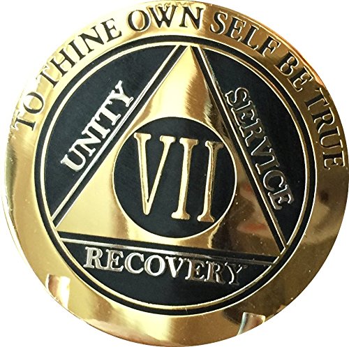 Recoverychip 7 Year Aa Medallion Elegant Black Gold Silver Bi-Plated Alcoholics Anonymous Chip