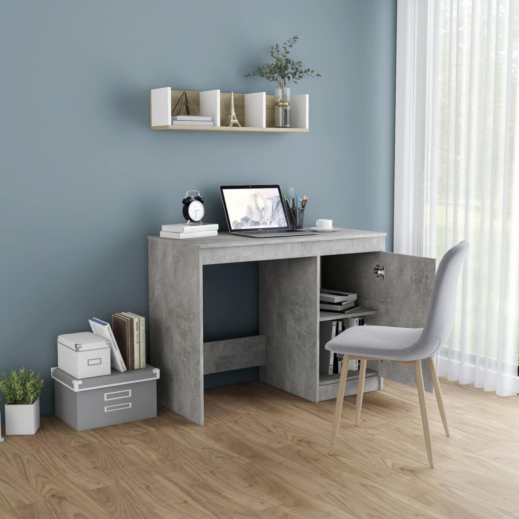 vidaXL Desk Computer Desk Home Office Desk Shelves Concrete Gray Engineered Wood