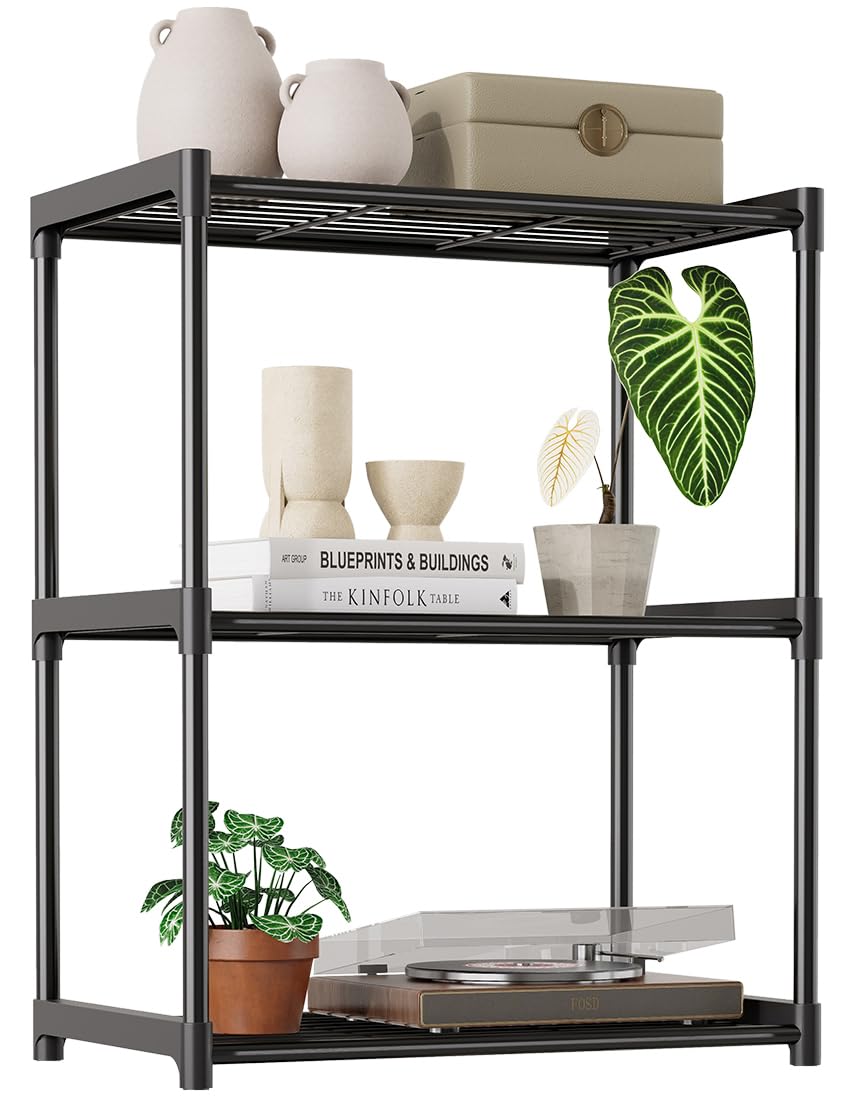 Tujurich 3Tier Storage Shelves with Plastic Connectors  Metal Shelf Organizer for Pantry, Closet & Bathroom, SpaceSaving Stur