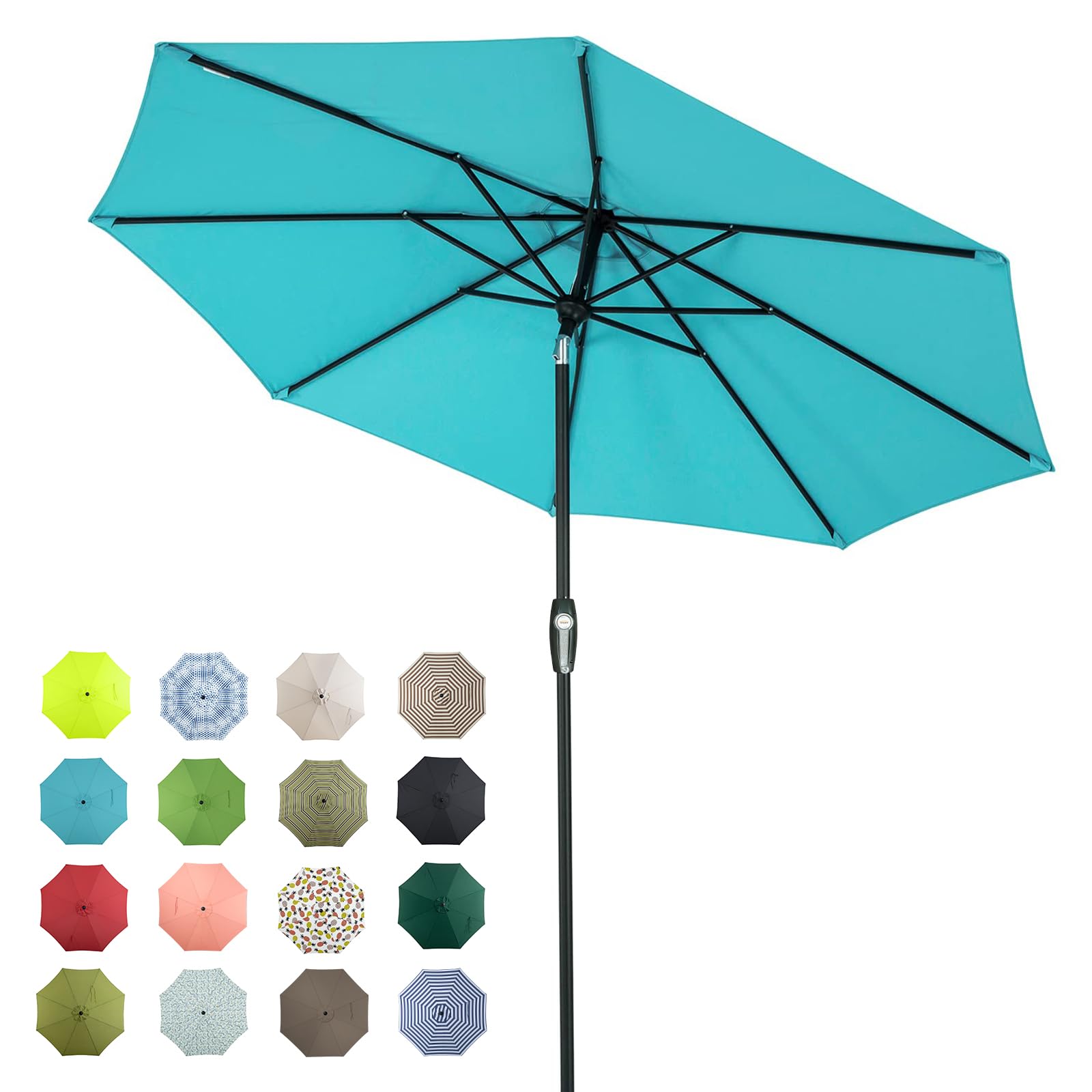 Tempera 9Ft Patio Market Outdoor Table Umbrella With Auto Tilt And Crank,Large Sun Umbrella With Sturdy Pole&Fade Resistant Cano