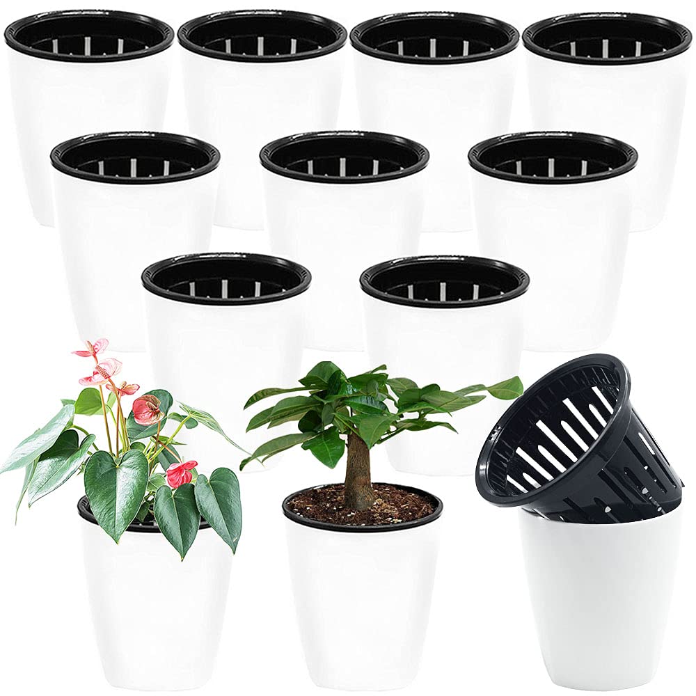 Haawooky 12 Pcs Self Watering Plastic Planter,4 Inch Plastic Flower Plant Pot With Inner Pot,Self Watering Planter White Flower
