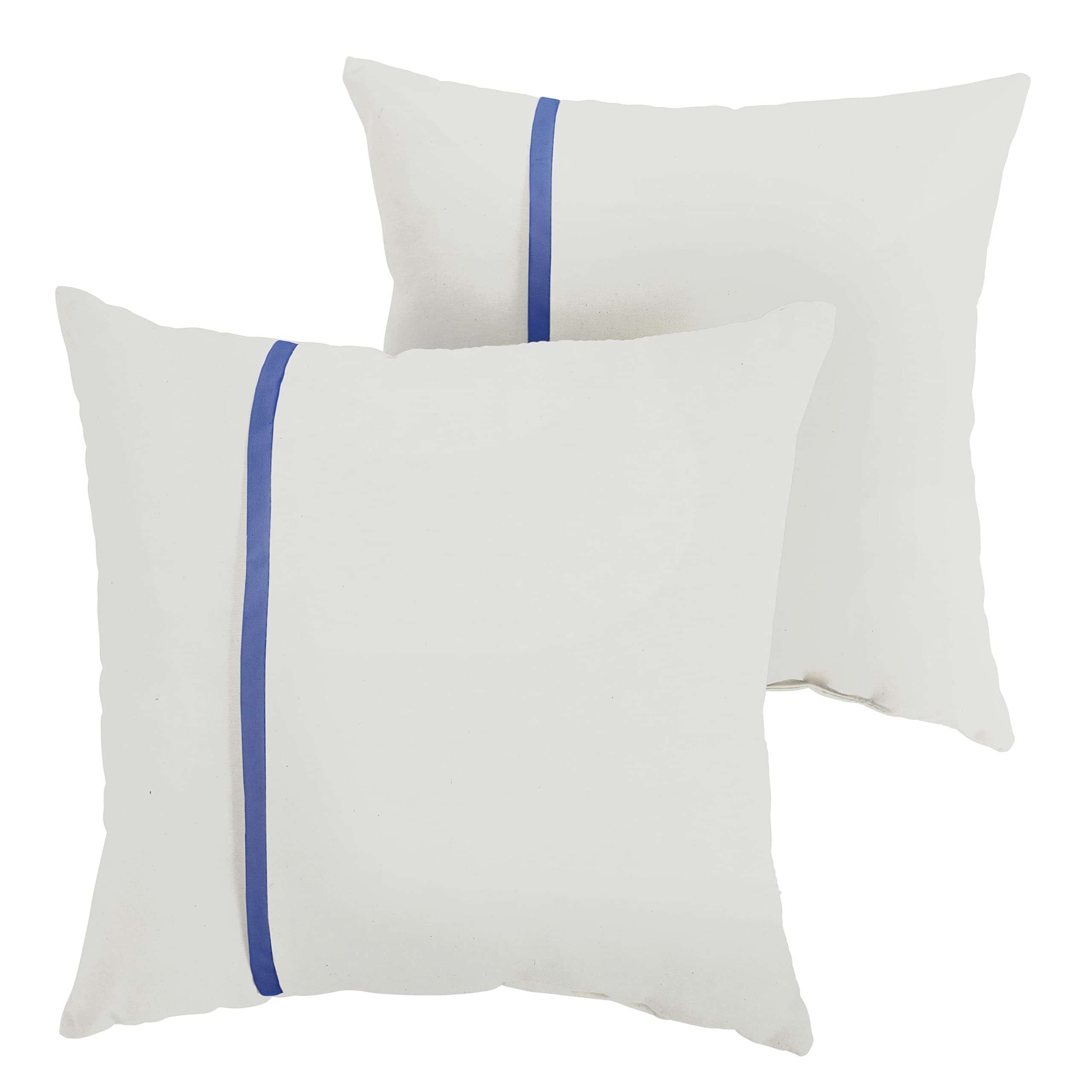 Sorra Home Indoor Outdoor Sunbrella Square Pillows, Set Of 2, 20X20, Canvas Natural Ivory & Bright True Blue