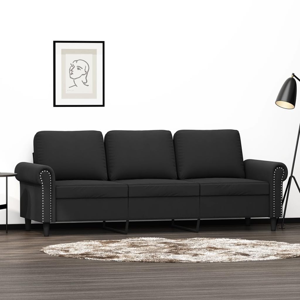vidaXL Velvet 3-Seater Sofa - Modern Design with Metal Frame, Thickly Padded Seat and Armrest, Comfortable Back Pillows - Black
