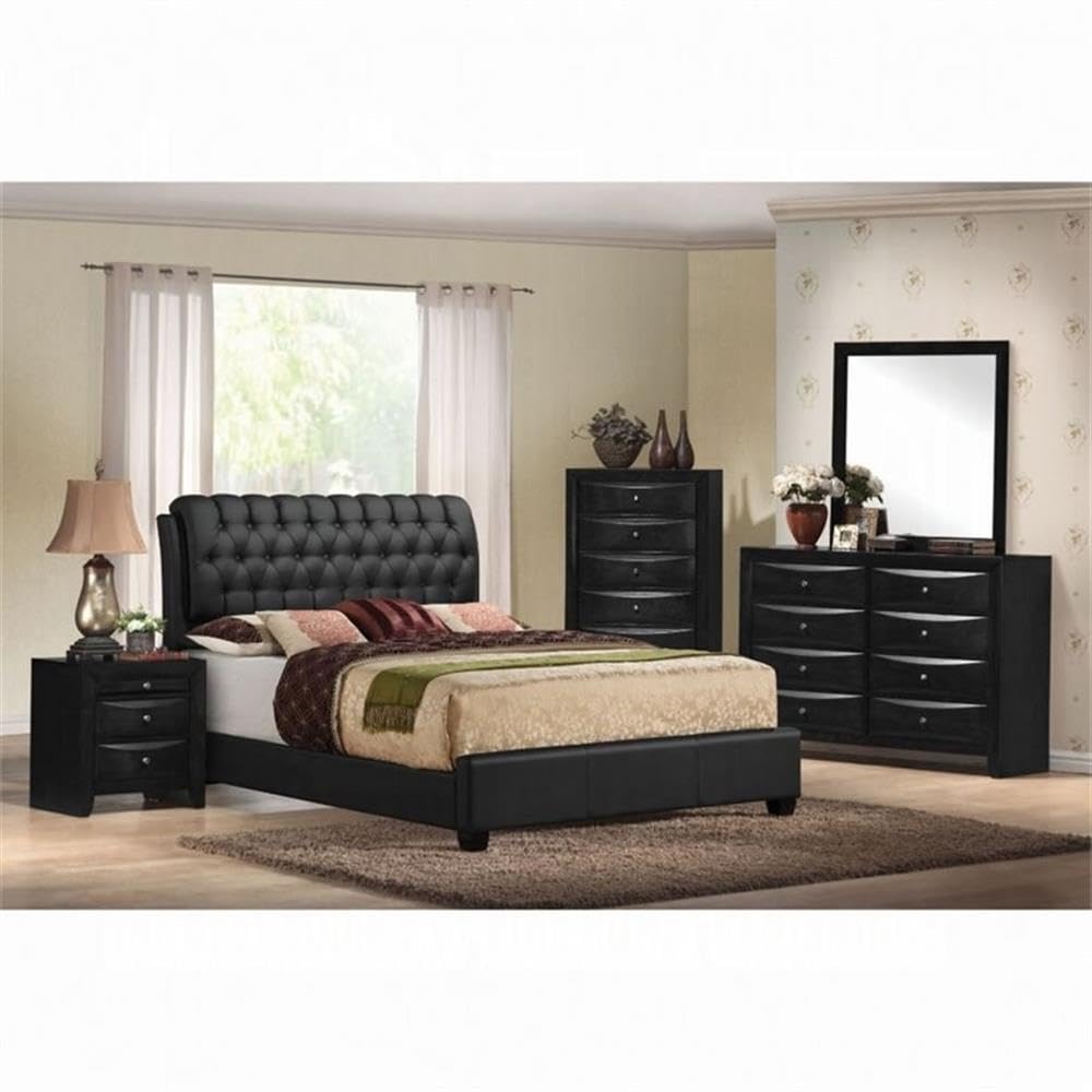 Acme Ireland Tufted Upholstered Faux Leather Queen Panel Bed In Black