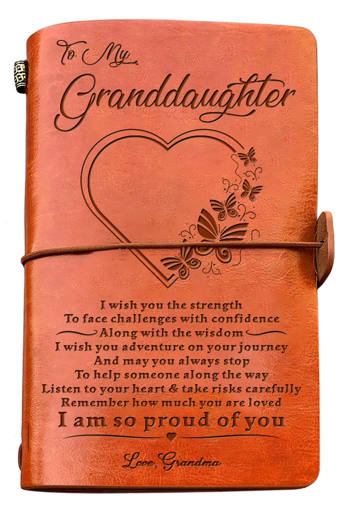 To My Granddaughter Leather Journal I Am So Proud Of You Writing Journey Drawing Sketch Book 120 Page Travel Diary Refillable No