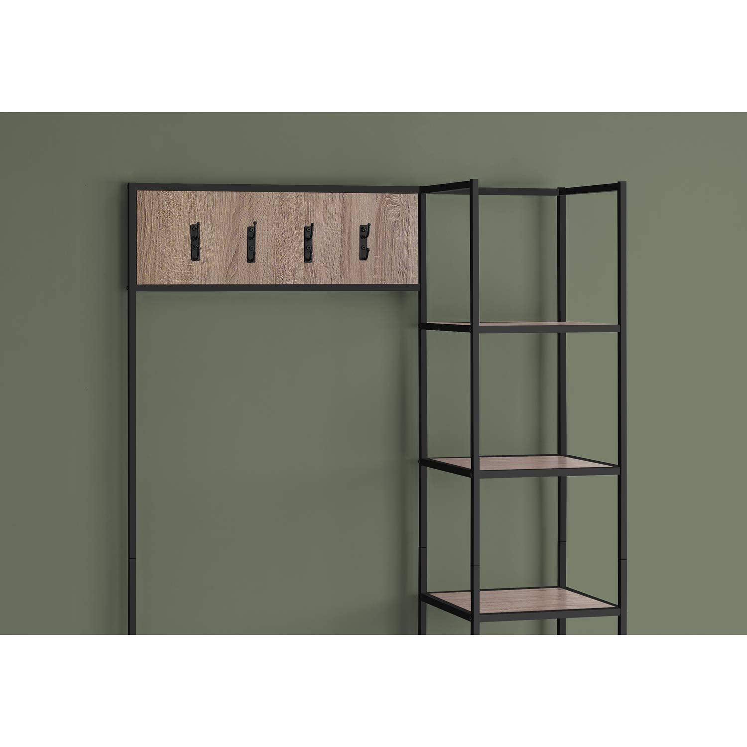 Monarch Specialties I 4511 Bench, Entryway, Hallway, Storage, Organizer, Coat Rack, Hall Tree, Metal, Laminate, Brown, Black, Contemporary, Modern