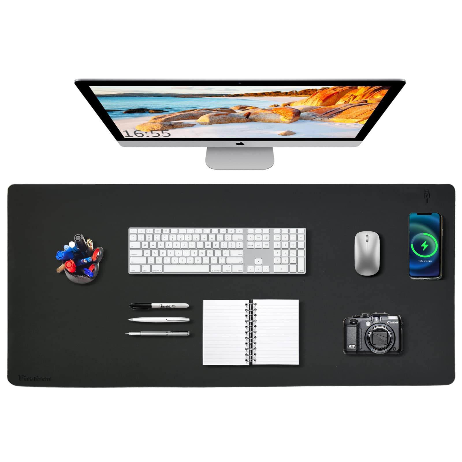 Mouse Pad With Wireless Charging Desk Mat With Wireless Charger Desk Pad Large 32X16 Waterproof Black Leather Computer Mat Mouse