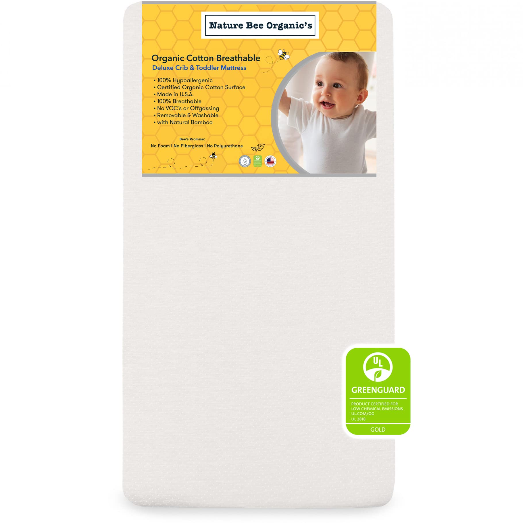 Nature Bee Organic'S Deluxe Breathable Crib & Toddler Mattress I 100% Breathable I Greenguard Gold Certified I 100% Hypoallergen