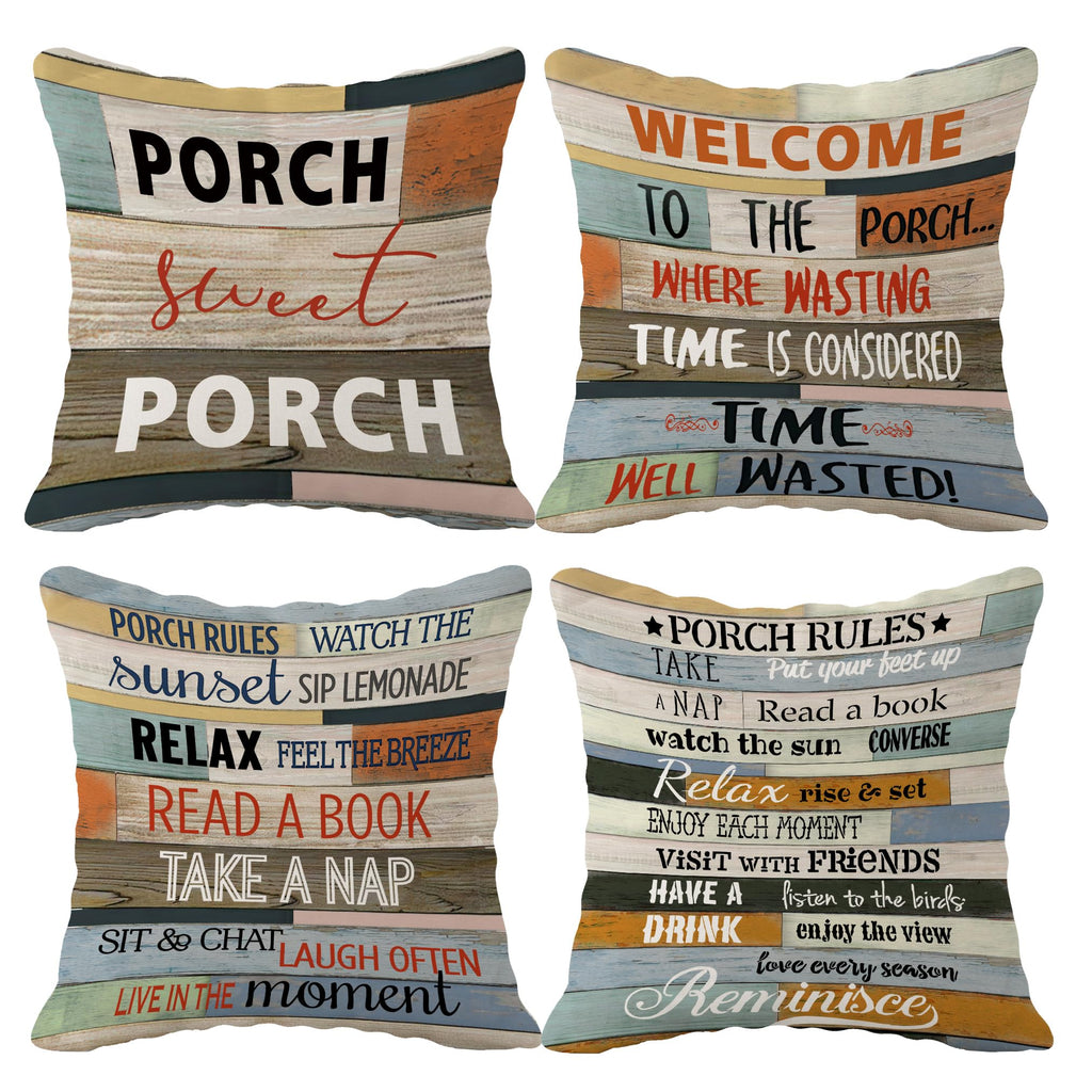 (Rb) Porch Sweet Porch Throw Pillow Case, 18 X 18 Inch Set Of 4, Front Porch Bench Decorations, Housewarming Gift, Porch Decor,