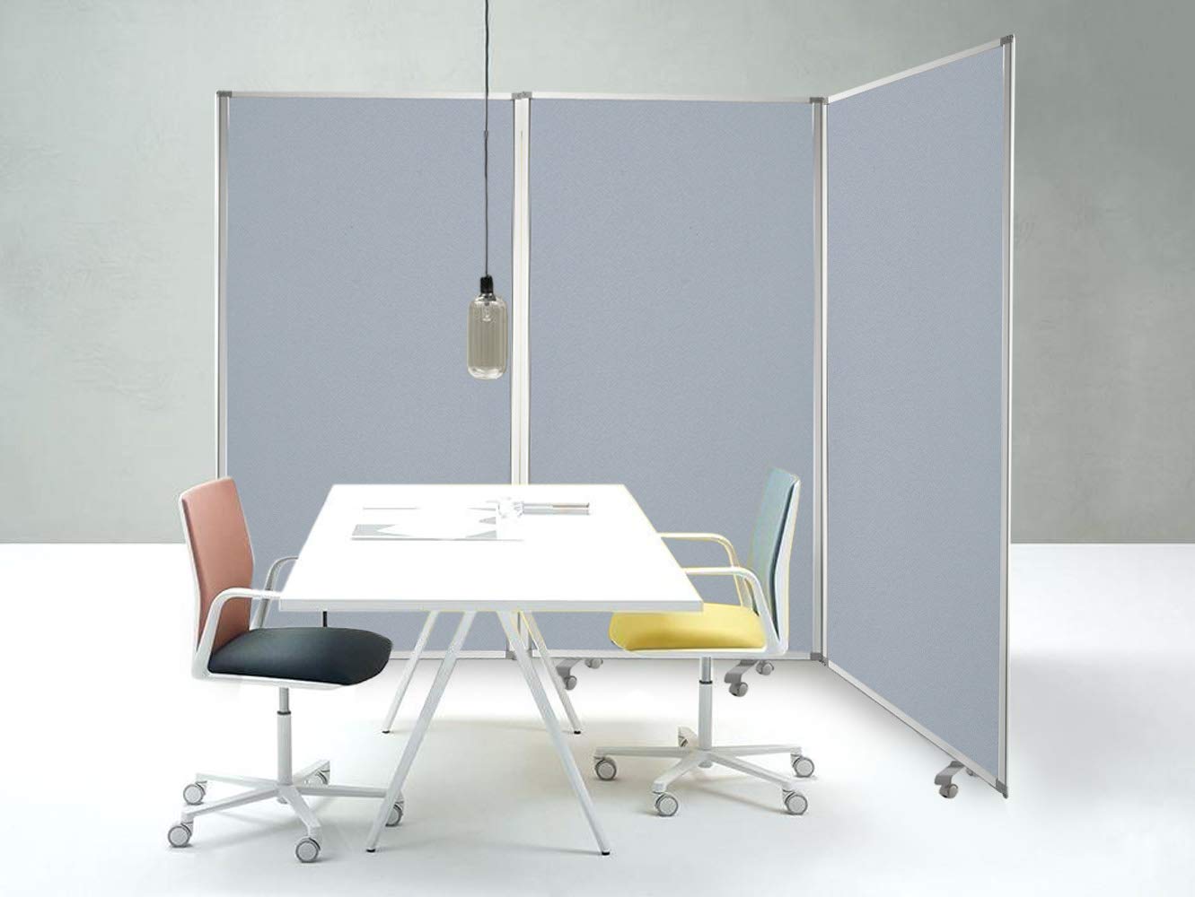 HomeRoots 106 x 1 x 71 Gray Metal and Fabric - Screen Room Divider
