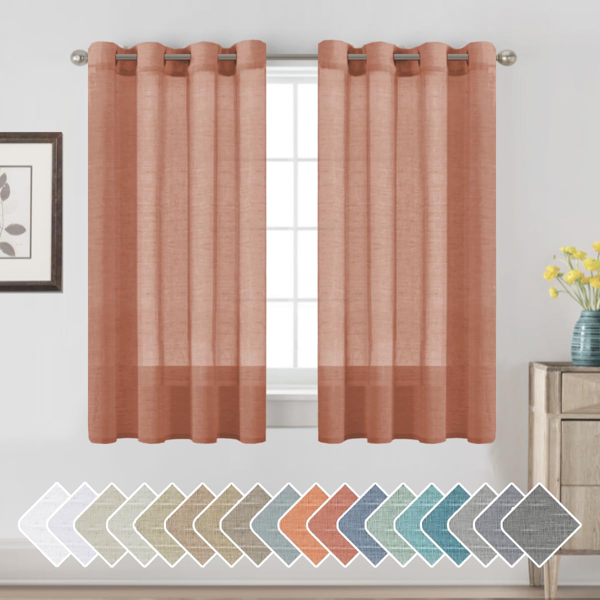 H.Versailtex Linen Curtains Natural Blended Curtain Panels For Living Room/Light Reducing Linen Semi Sheer Curtains 72 Inch Leng