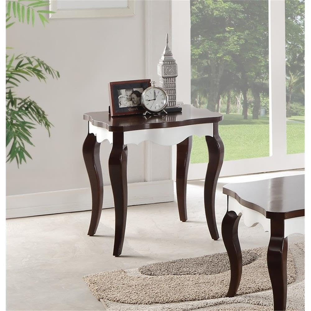 Acme Mathias Waving Apron Wood End Table in Walnut and White