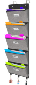Homyfort Over The Door File Organizer, Wall Hanging File Folders With 5 Large Pocket For Mails, Magazines, Back To School Suppli