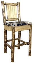 Montana Woodworks Glacier Country Collection Barstool with Upholstered Seat, Woodland Pattern, Laser Engraved Moose Design, Stained & Lacquered