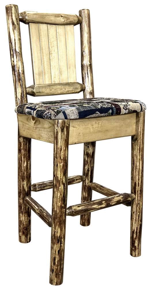 Montana Woodworks Glacier Country Collection Barstool with Upholstered Seat, Woodland Pattern, Laser Engraved Moose Design, Stained & Lacquered