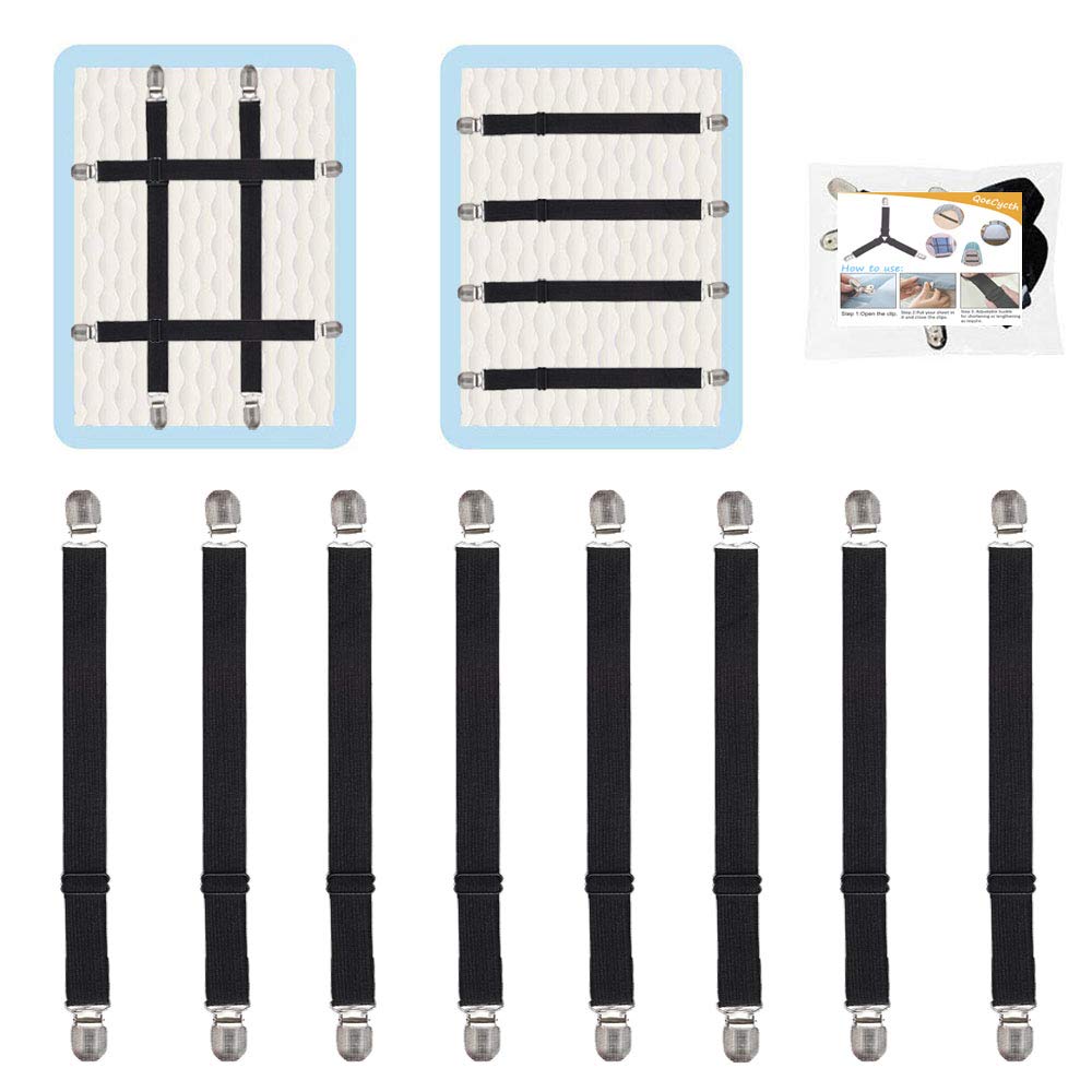 Qoecycth Adjustable Bed Sheet Straps Clips, Elastic Mattress Sheet Fasteners Holder And Suspenders, Grippers To Hold Sheet, Matt