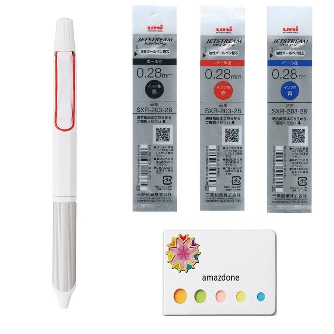 Amazdone Uni Jetstream Edge 3,0.28 3Colors Ballpoint Pen White Red Body(Sxe3250328W15)+Jetstream Edge 0.28Mm Ballpoint Pen Refil