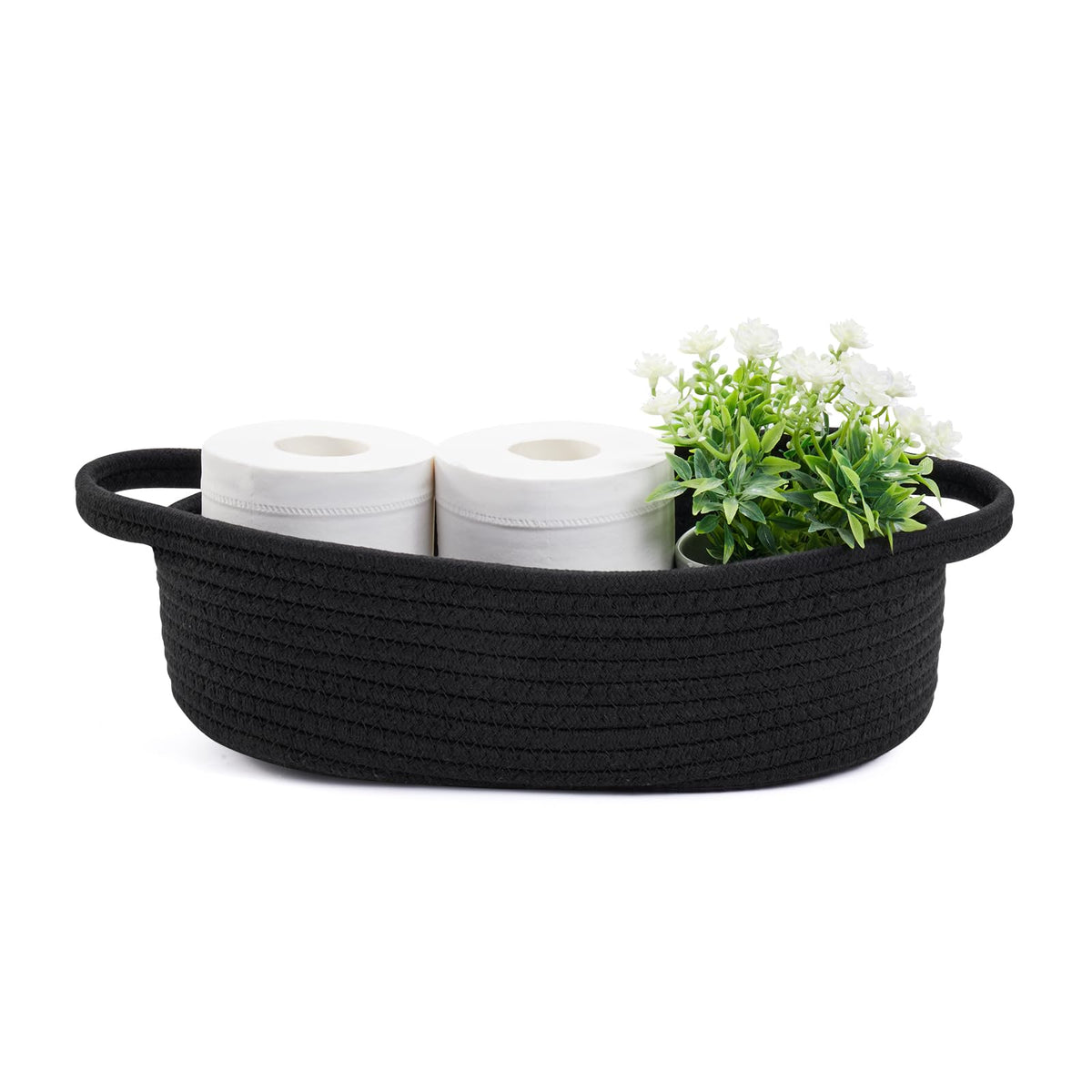 Small Toilet Paper Basket Woven Rope Toilet Tank Tray Back of Washroom Basket Organizer for Bathroom,Shelf Bedroom, Living Room,