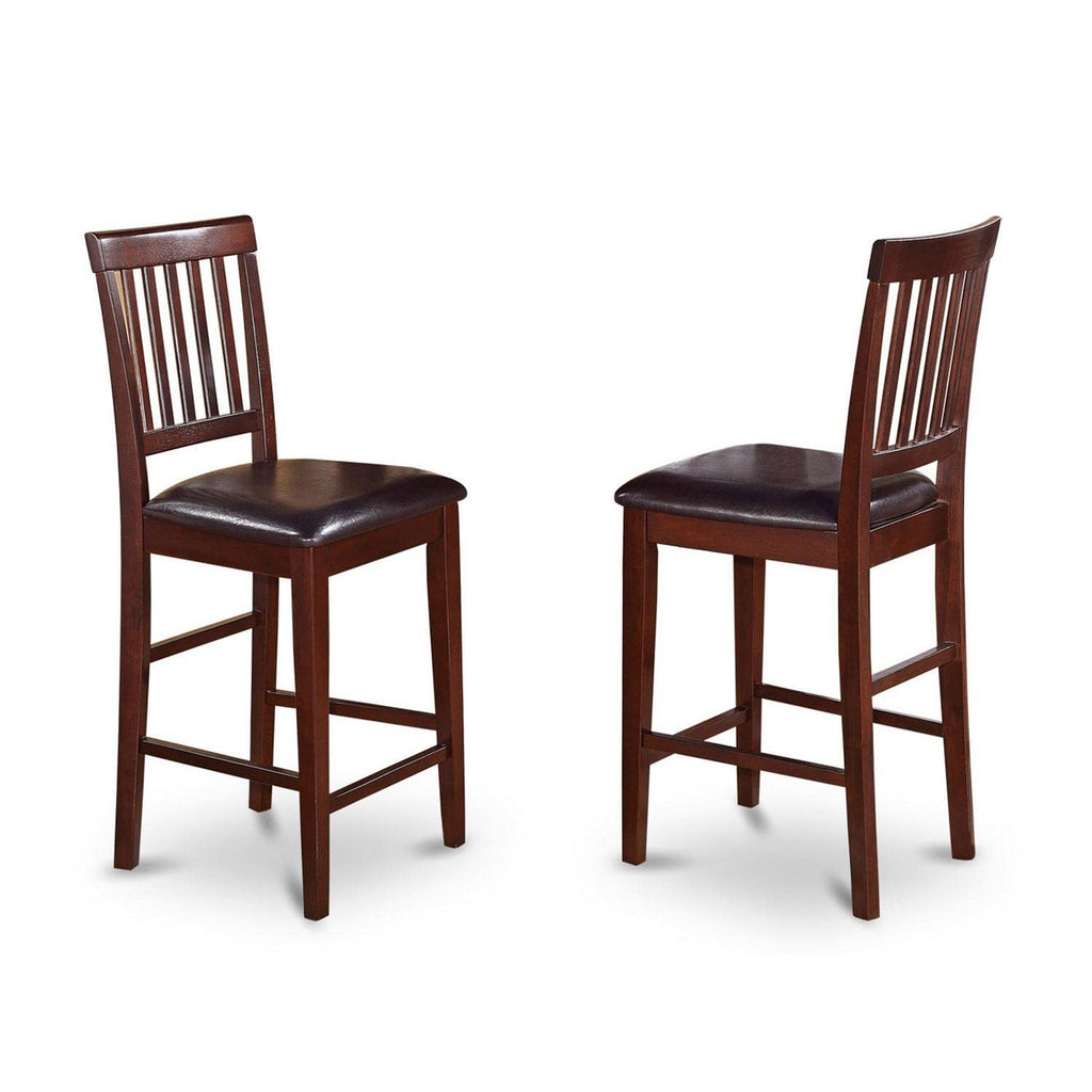 East West Furniture JAVN5-MAH-LC 5 Piece Counter Height Dining Table Set Includes a Round Kitchen Table with Pedestal and 4 Faux Leather Dining Room Chairs, 36x36 Inch, Mahogany
