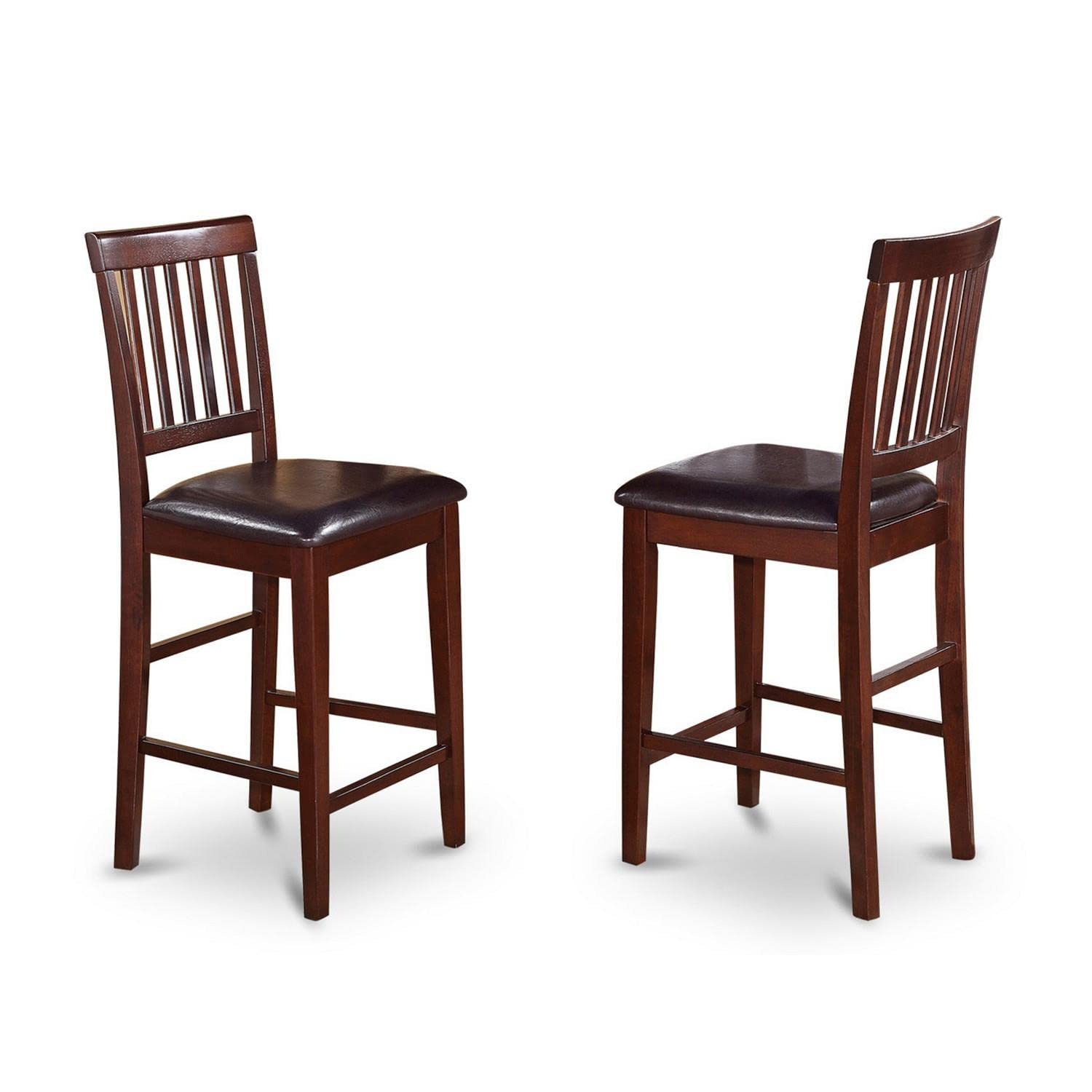 East West Furniture JAVN5-MAH-LC 5 Piece Counter Height Dining Table Set Includes a Round Kitchen Table with Pedestal and 4 Faux Leather Dining Room Chairs, 36x36 Inch, Mahogany