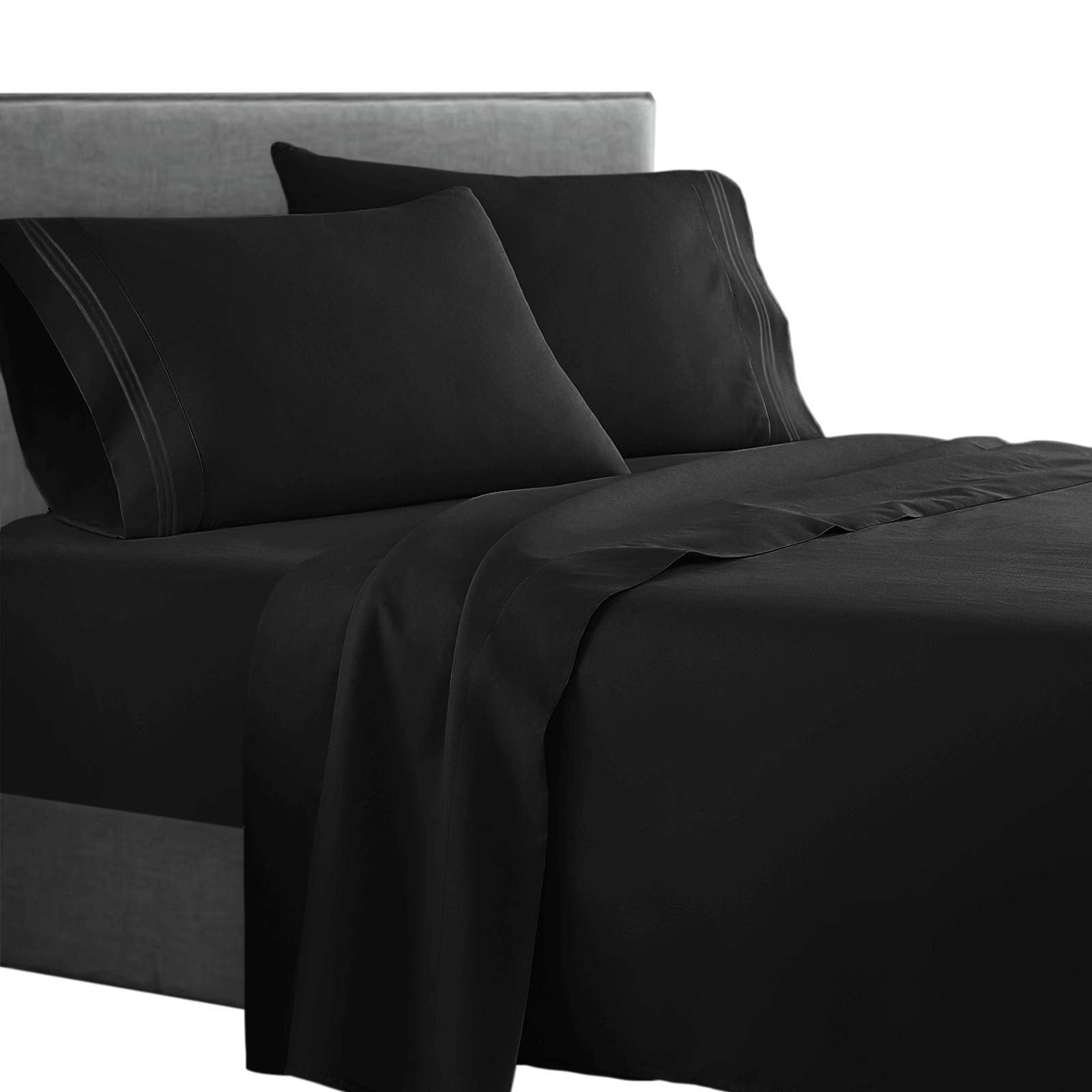 Clara Clark  Supreme 1500 Collection 4Pc Bed Sheet Set - King Size, Black