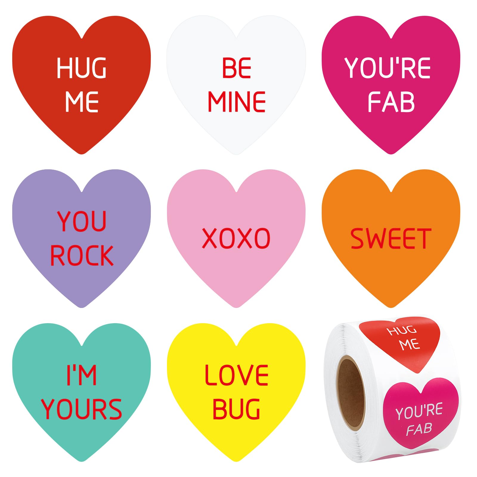 Wytaohzl 500 Pcs Heart Stickers Valentines Day Stickers Roll 1.5 Inch Heart Label Stickers Colorful Heart Shaped Sticker For Val
