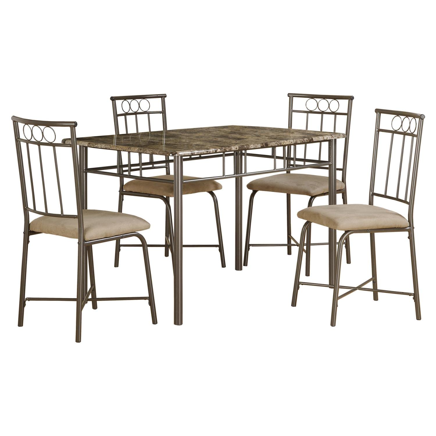 Monarch Specialties 1029 Table, 5Pcs, Small, 48&quot; Rectangular, Faux, Kitchen, Metal, Laminate, Brown Marble Look, Contemporary, Modern Dining Set, 47.25&quot; L X 29.5&quot; W X 30&quot; H, Cappuccino