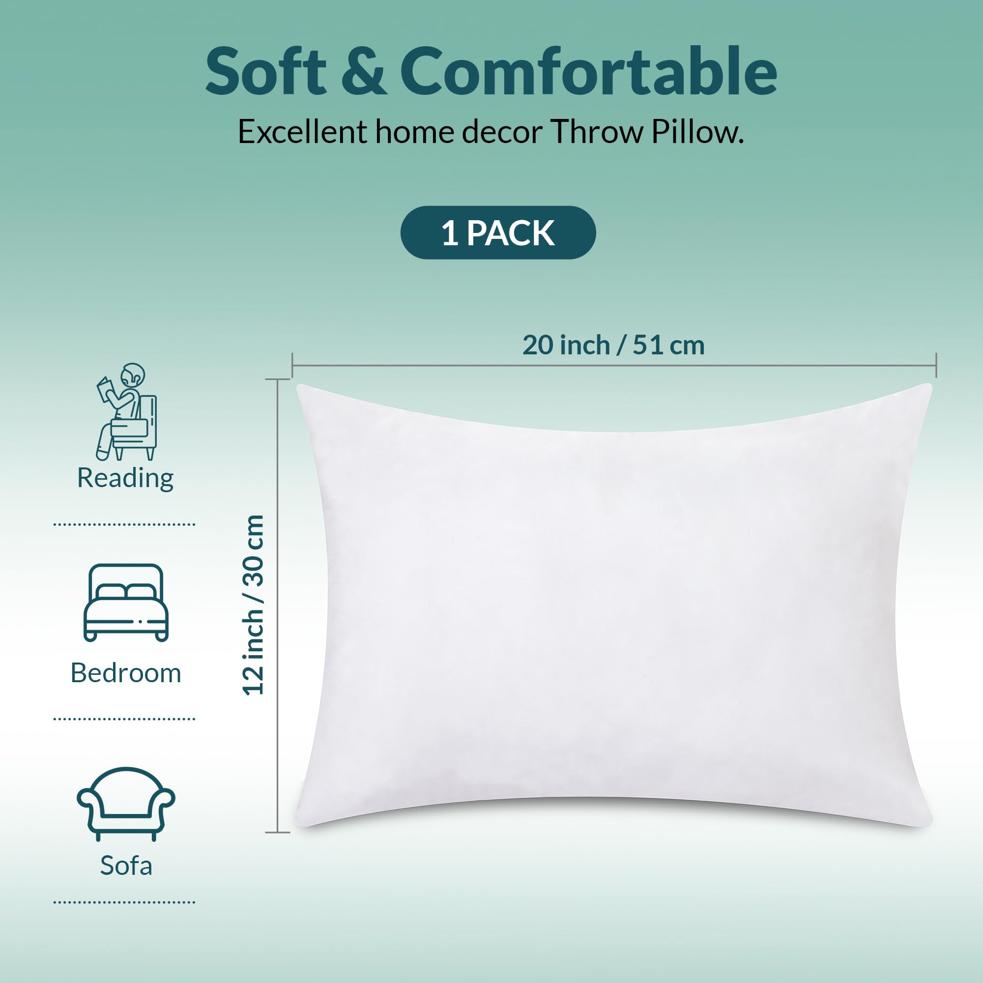 Royale Linens Throw Pillow Insert - Rectangle Pillow - Bed & Couch Pillow - Sofa Pillow Insert - Decorative Pillow Insert - Inne