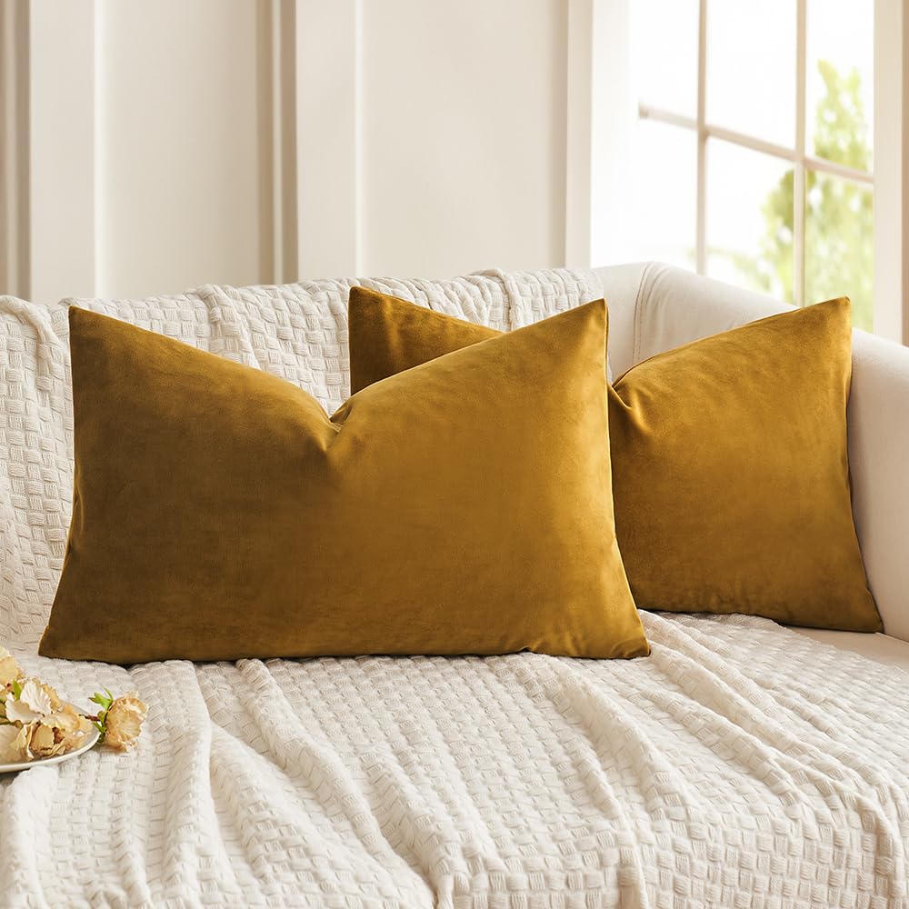 Miulee Pack Of 2 Mustard Yellow Pillow Covers 12X20 Inch Decorative Velvet Throw Pillow Covers Modern Soft Couch Throw Pillows F