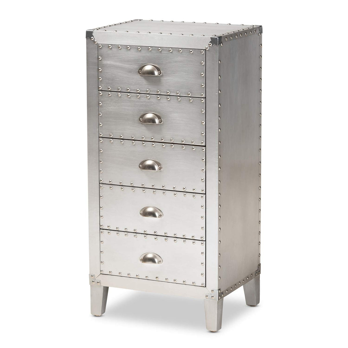 Baxton Studio Carel Silver Metal 5-Drawer Accent Chest