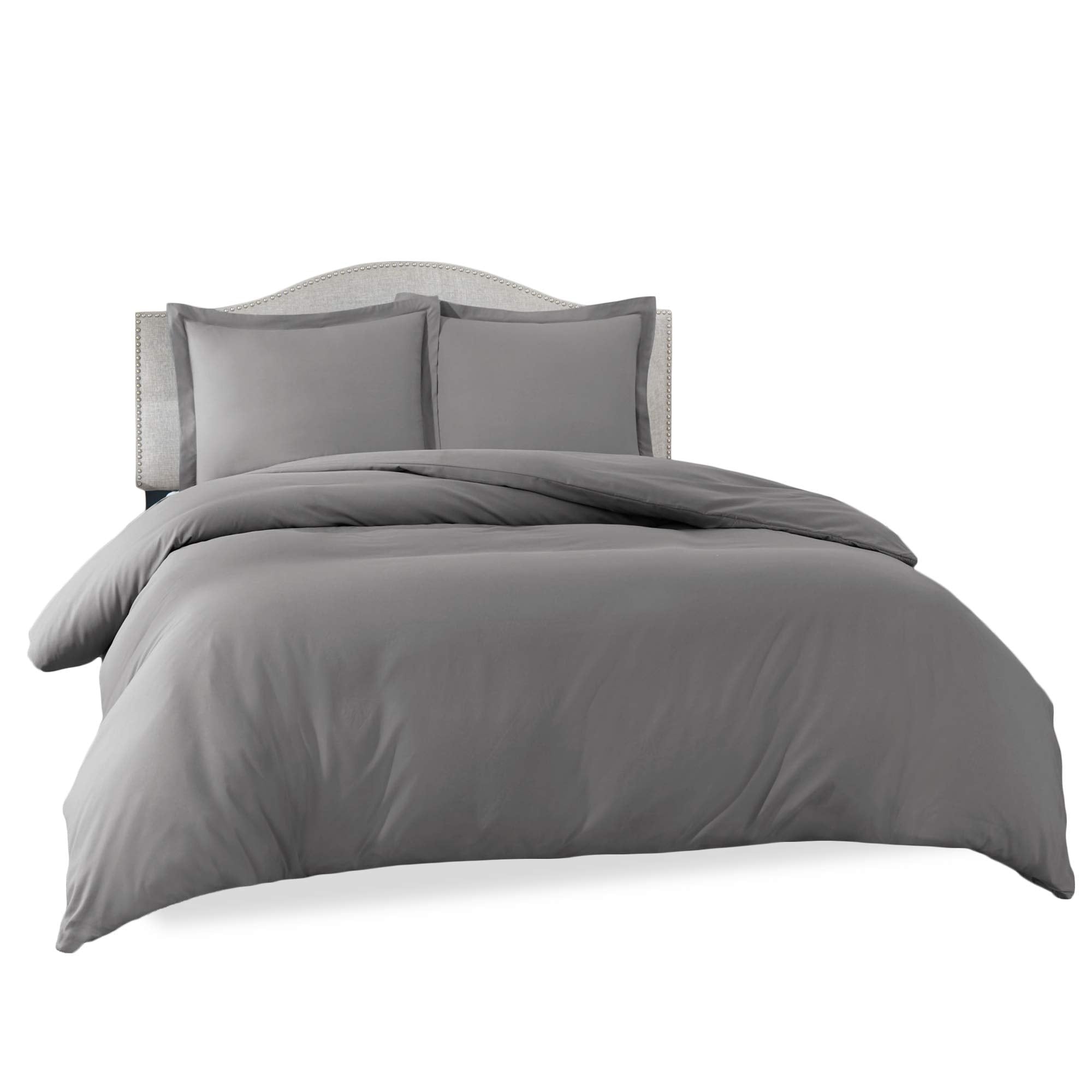 Clara Clark Duvet Cover Ultra Soft Double Brushed Microfiber - Comforter Cover With Button Closure And Pillow Shams, Gray, Queen