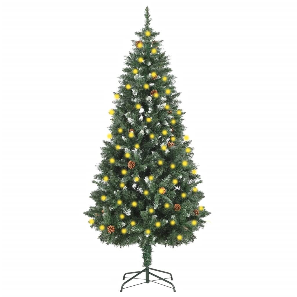 vidaXL Pre-lit Artificial Christmas Tree with Pine Cones and LED Lighting - Eco-Friendly PVC Material, Mimics Pine Tree, Stable Iron Base, Reusable, 70.9&quot; Height and 40.9&quot; Diameter