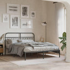 vidaXL Metal Bed Frame with Headboard - Black Steel, Double/Full Size, 59.1" x 78.7", Extra Storage Space, Sturdy and Durable, Ideal for Bedrooms