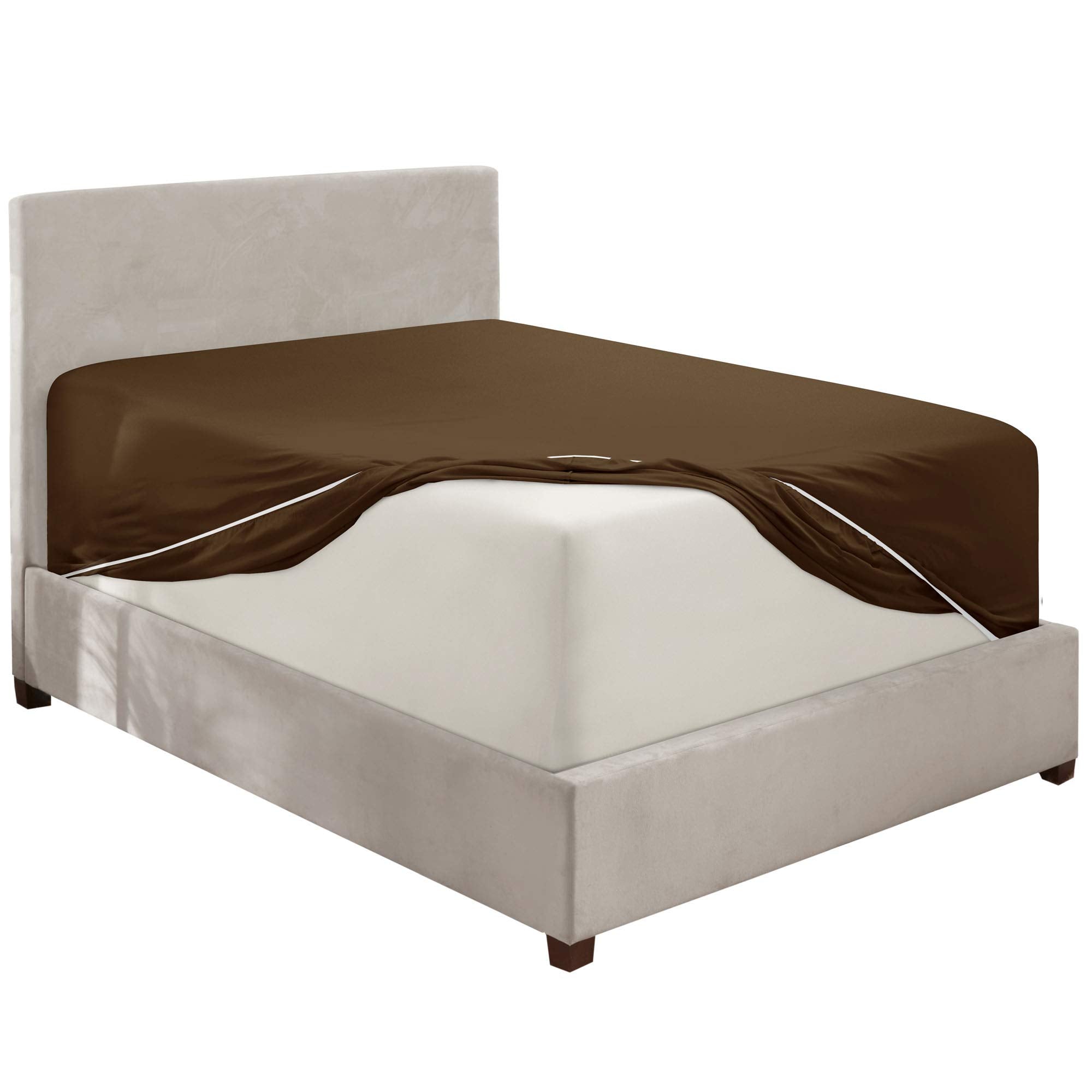 Nestl Extra Deep Pocket Full Fitted Sheet, Brown Full Size Fitted Sheet Only, 1800 Microfiber Fitted Bed Sheet, Ultra Soft Full Bed Fitted Sheet Fits Up To 24 Inch Mattress