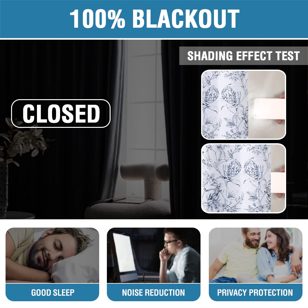 H.Versailtex 100% Blackout Curtains For Living Room Camellia Floral Blackout Curtains 84 Inches Long Light Blocking Window Treat