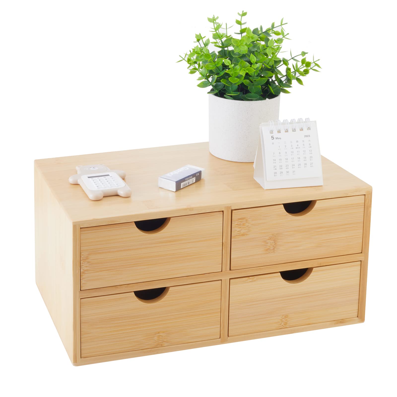 Charmewooden Bamboo Desk Organizer With 4 Drawers Makeup Storage Drawer 4 Drawers Tabletop Storage Organization Box Home Office