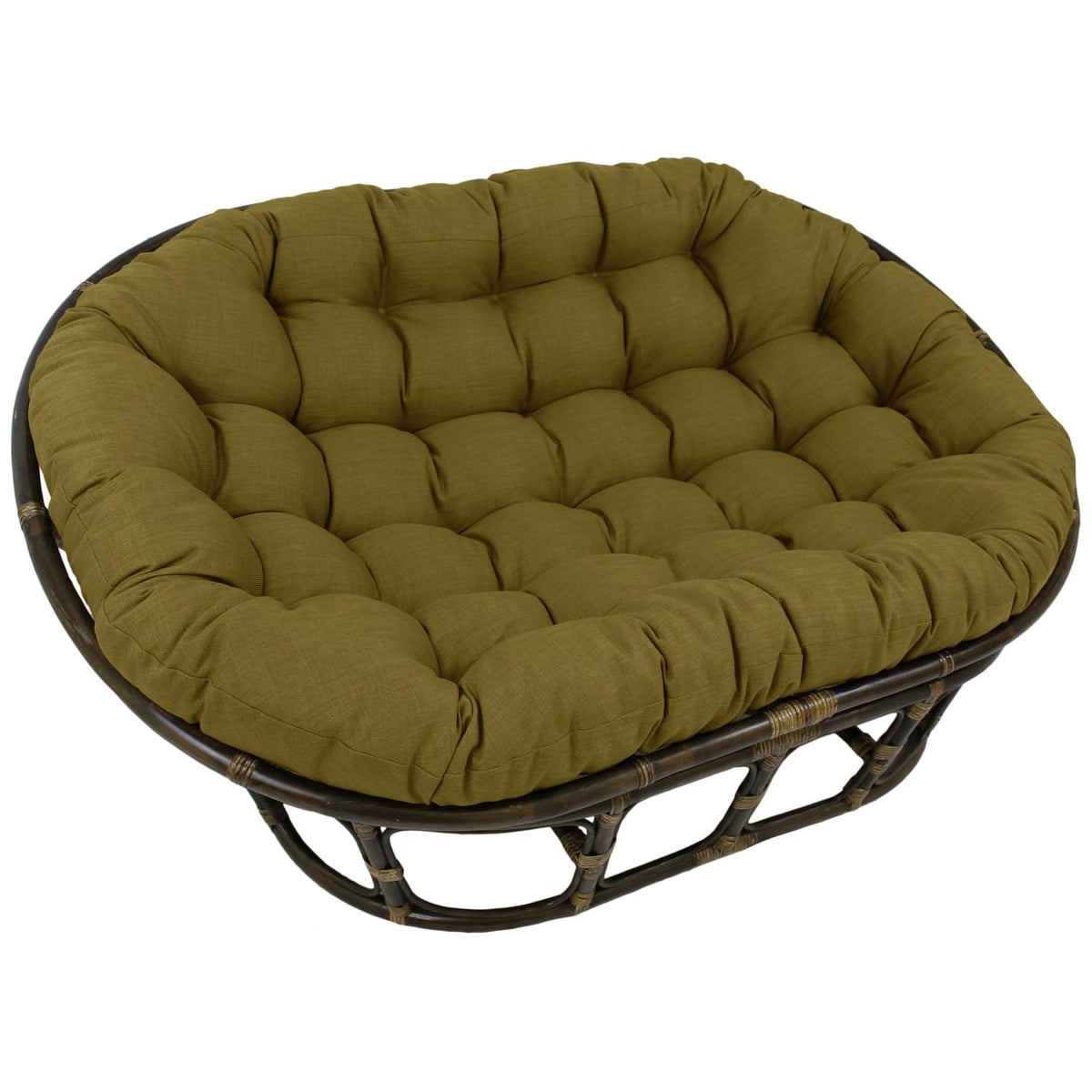 International Caravan Bali Rattan Double Papasan Chair With Solid All-Weather Cushion Avocado