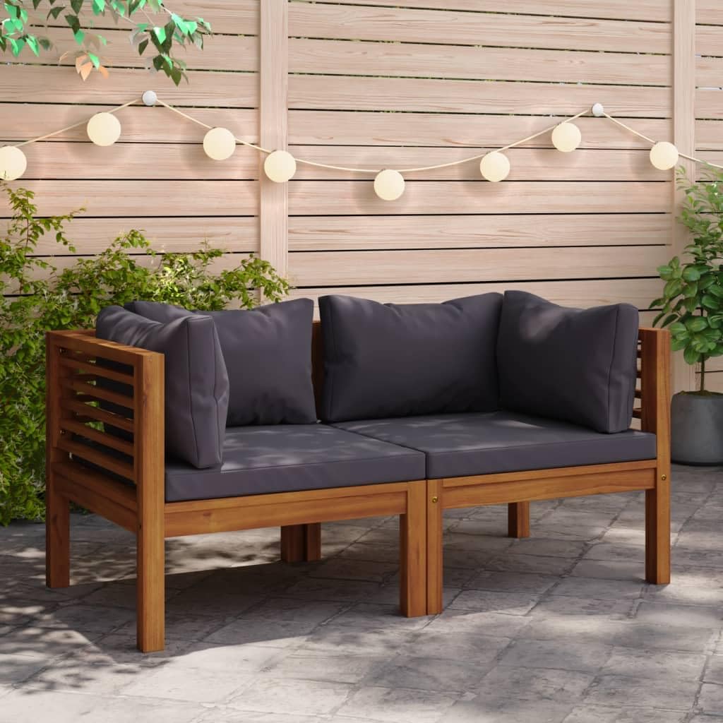 vidaXL Outdoor Solid Acacia Wood Corner Sofas with Dark Gray Cushions - Versatile, Robust, Weather-Resistant, and Comfortable - Ideal for Your Personalized Garden Lounge Set