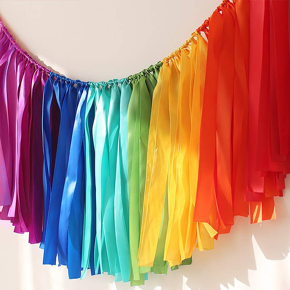 Binpeng Ribbon Garlands Handmade Garland Hanging Decorations Preassembled Ribbon Tassel Garland Fabric Shabby Chic Banner for We