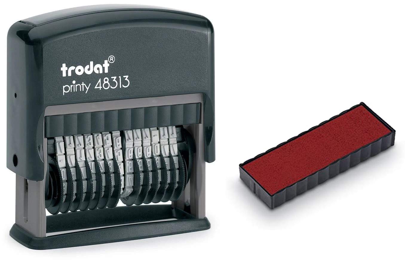 Trodat .125' X 1.3' 13-Digit Self-Inking Numberer Rubber Stamp - Non Customizable (Red)