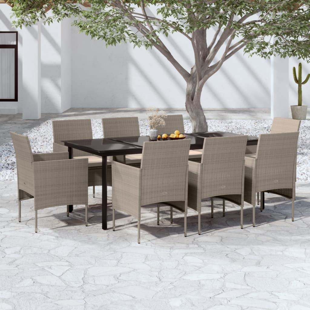 vidaXL Patio Dining Set 9 Piece with Cushions Garden Outdoor Terrace Balcony Backyard Dining Dinner Dinette Table and Chair Furniture Beige and Black
