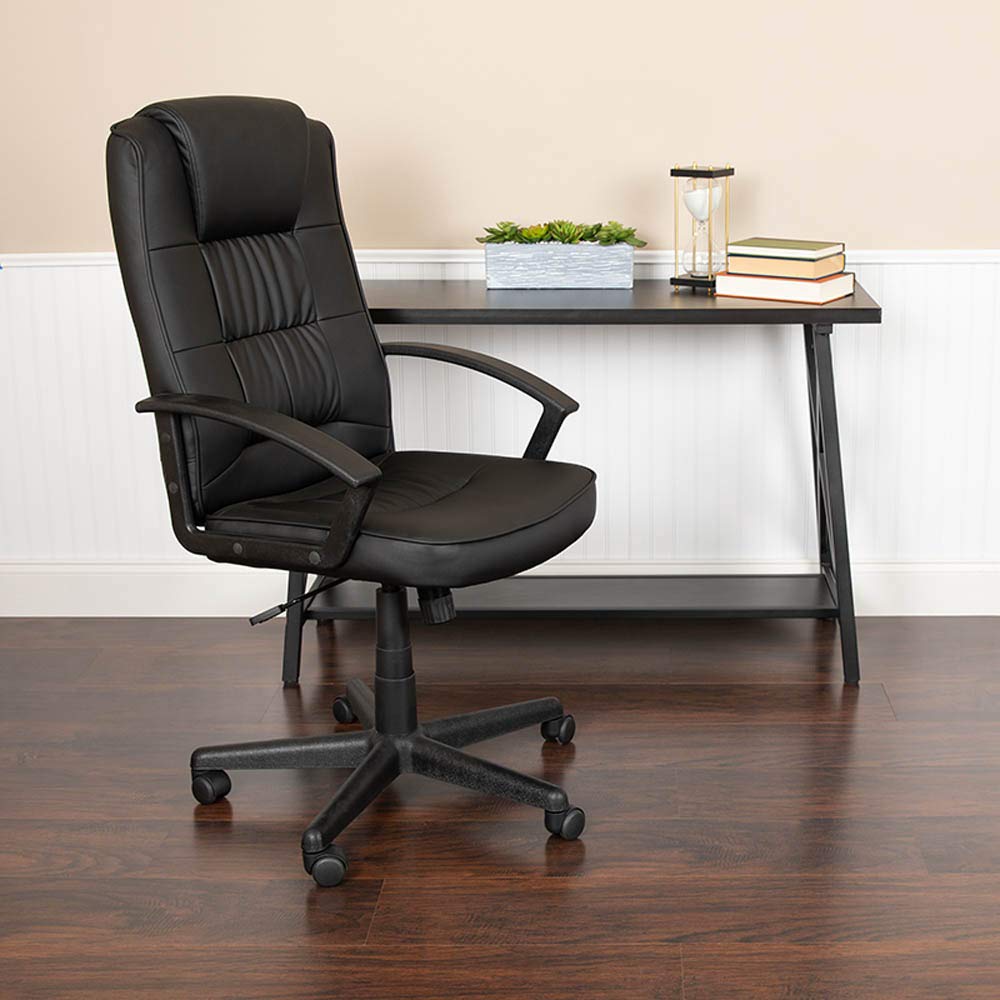 Flash Furniture Biscayne Flash Fundamentals High Back Black Leathersoft-Padded Task Office Chair With Arms