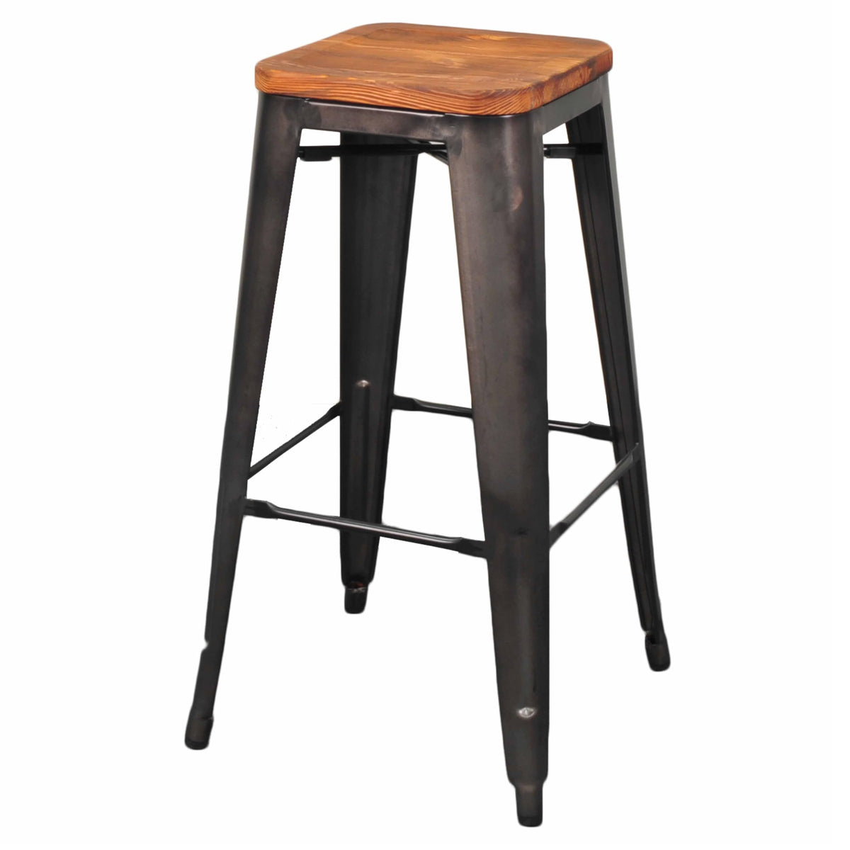 New Pacific Direct Metropolis Metal Backless Bar Stool 30&quot; Wood Seat,Gunmetal Gray,Set Of 4