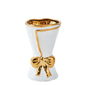Ottalent White Ceramic Vase with Gold Bow, Bouquet Wrapping Design Flower Vase, Decorative Vase for Home,Bedroom, Office, Living